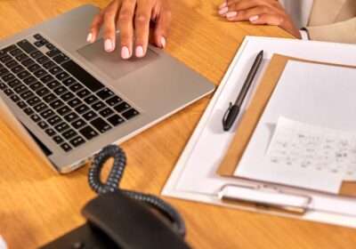 Modern desk phone for AI cloud phone service in a South Florida business office